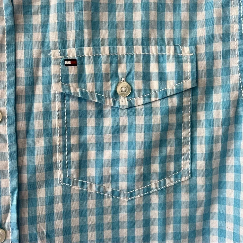 Tommy Hilfiger Boys Button Down Shirt Blue Gingham Size Large 16/18